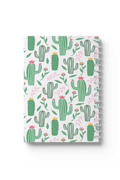 LOWHA Spiral Notebook with Front and Back Hard Covers Featuring Cactus Design