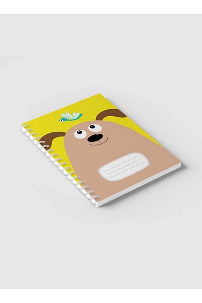 LOWHA Spiral Notebook with Front and Back Hard Covers Featuring Cartoon Dog & Dragonfly Design