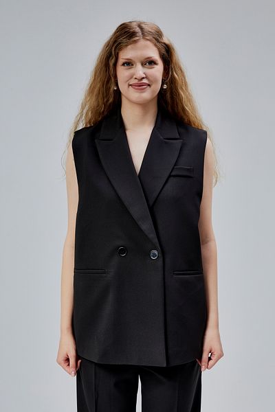 Bolivente Black Oversize Double Breasted Collar Lined Vest