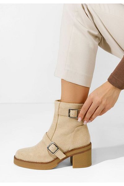 B T Shoes Ressie beige heeled ankle boots