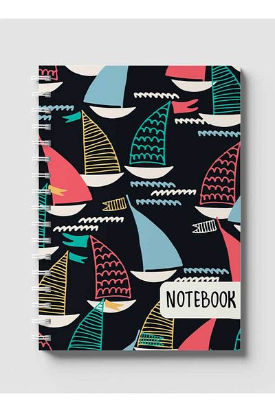 LOWHA Spiral Notebook with Front and Back Hard Covers Featuring Sailboat Design