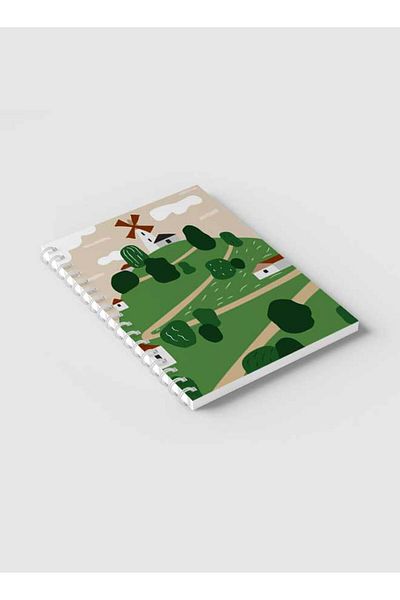 LOWHA Spiral Notebook with Front and Back Hard Covers Featuring Cover Farmland Design