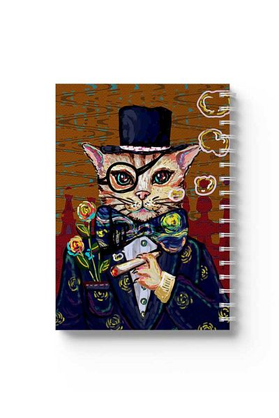 LOWHA Spiral Notebook with Front and Back Hard Covers Featuring Rich Cat Design