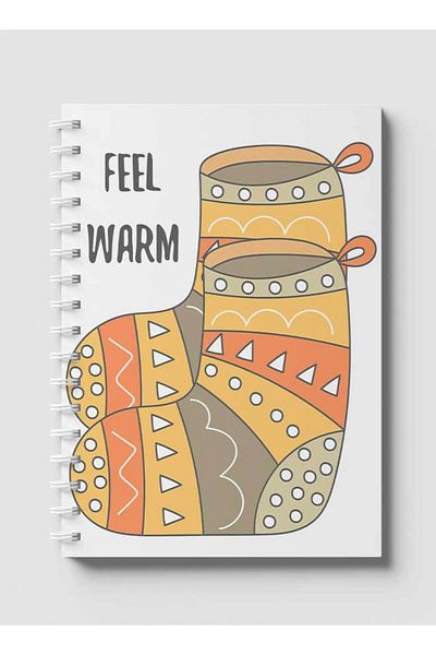 LOWHA Spiral Notebook with Front and Back Hard Covers Featuring Feel Warm Boots Drawing Design