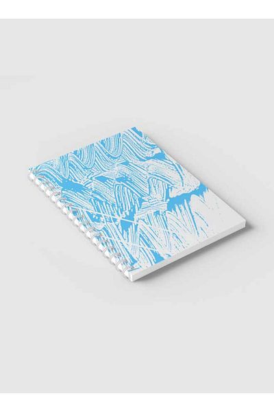 LOWHA Spiral Notebook with Front and Back Hard Covers Featuring Blue Brush Paint Design