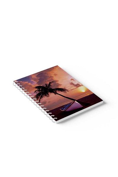LOWHA Spiral Notebook with Front and Back Hard Covers Featuring Boat on the Beach Design
