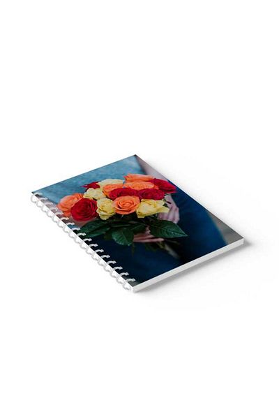LOWHA Spiral Notebook with Front and Back Hard Covers Featuring Flower Bouquet Design