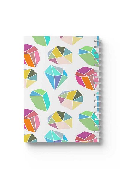 LOWHA Spiral Notebook with Front and Back Hard Covers Featuring Colourful Diamonds Design