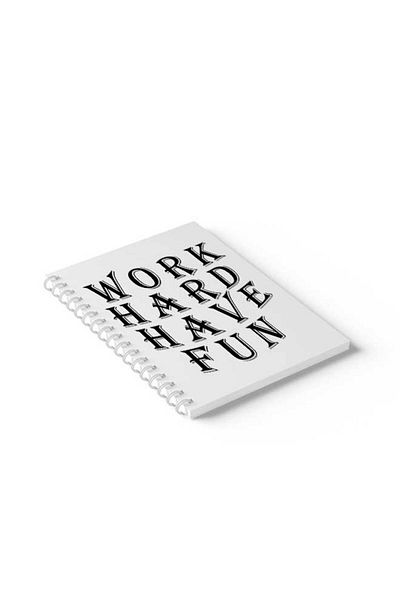 LOWHA Spiral Notebook with Front and Back Hard Covers Featuring Work Hard Have Fun Design