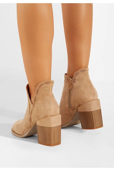 B T Shoes Camelia khaki chunky heel ankle boots