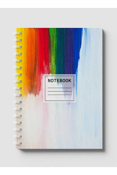 LOWHA Spiral Notebook with Front and Back Hard Covers Featuring Rainbow Colored Brush Design