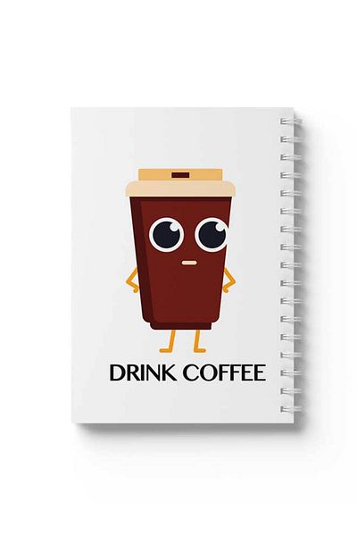 LOWHA Spiral Notebook with Front and Back Hard Covers Featuring Drink Coffee Design