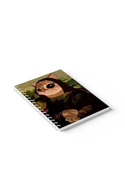 LOWHA Spiral Notebook with Front and Back Hard Covers Featuring Cat Monaliza Design