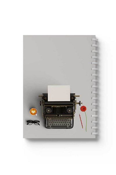 LOWHA Spiral Notebook with Front and Back Hard Covers Featuring Typing Machine Design