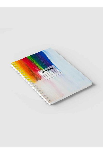 LOWHA Spiral Notebook with Front and Back Hard Covers Featuring Rainbow Colored Brush Design