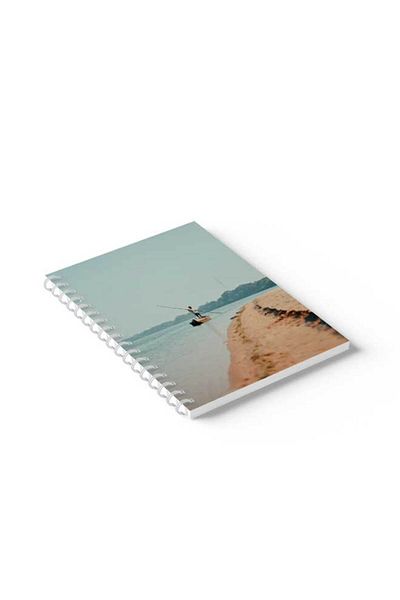 LOWHA Spiral Notebook with Front and Back Hard Covers Featuring Man with Boat Design