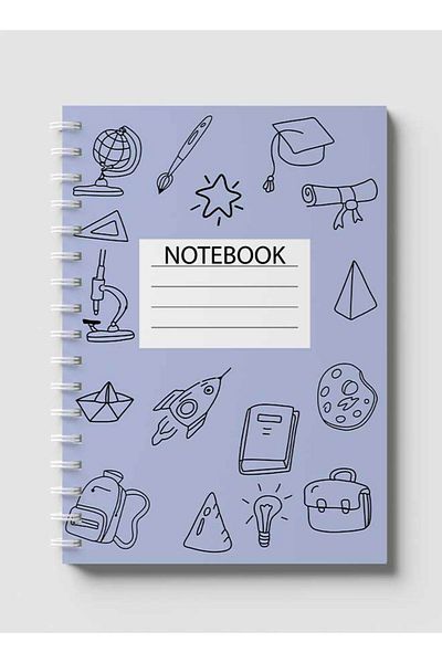 LOWHA Spiral Notebook with Front and Back Hard Covers Featuring School Doodle Icons Design