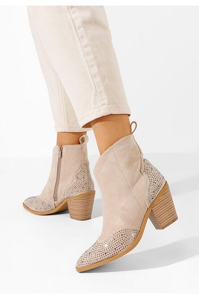 B T Shoes Messina beige chunky heel ankle boots