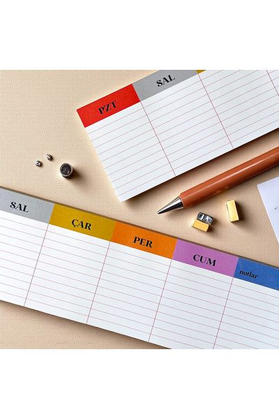 Fark Tanıtım Colorful Weekly Table Planner |   Under Keyboard Notepad – 80 Sheets, 90 Gr Ivory Paper, 8X30 cm