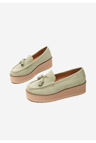 B T Shoes Leondra green platform loafers