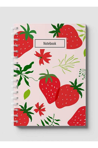 LOWHA Spiral Notebook with Front and Back Hard Covers Featuring Strawberry Vector Design
