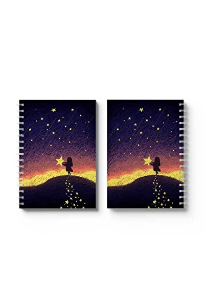 LOWHA دفتر ملاحظات حلزوني مع غلافين أمامي وخلفي صلبين بتصميم فتاة مع نجوم