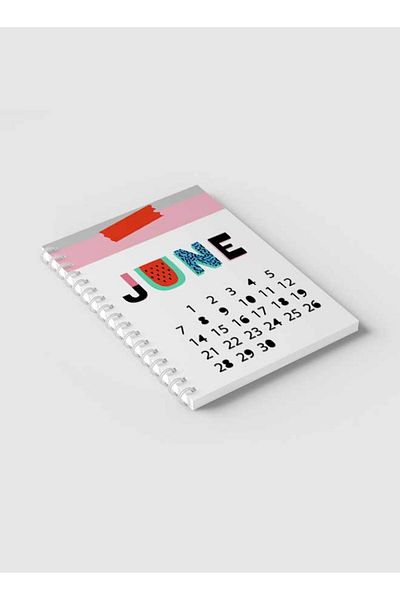 LOWHA Spiral Notebook with Front and Back Hard Covers Featuring June Calendar Design