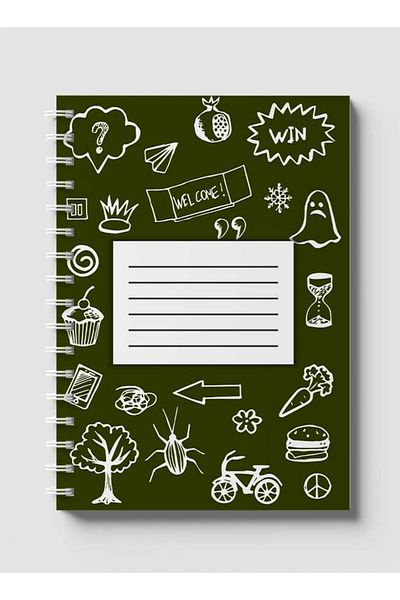 LOWHA Spiral Notebook with Front and Back Hard Covers Featuring Back to School Light Green Design
