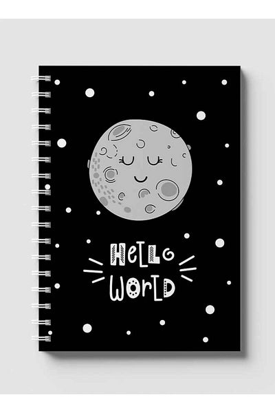 LOWHA Spiral Notebook with Front and Back Hard Covers Featuring Moon Hello World Design