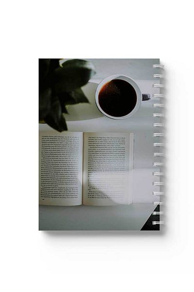 LOWHA Spiral Notebook with Front and Back Hard Covers Featuring Book with Coffee Design