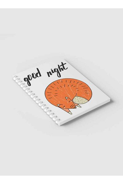 LOWHA Spiral Notebook with Front and Back Hard Covers Featuring Fox Good Night Design