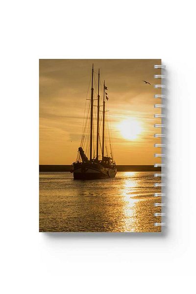 LOWHA Spiral Notebook with Front and Back Hard Covers Featuring Boat Design