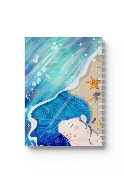 LOWHA دفتر ملاحظات حلزوني مع غلافين أمامي وخلفي صلبين بتصميم حورية البحر