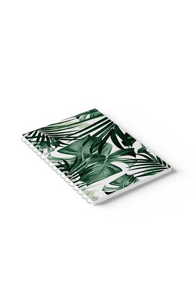 LOWHA Spiral Notebook with Front and Back Hard Covers Featuring Tropical Leaves Design