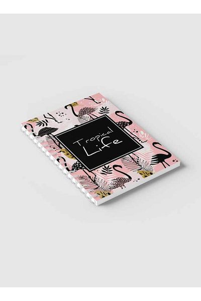 LOWHA Spiral Notebook with Front and Back Hard Covers Featuring Flamingo & Leaves Tropical Life Design