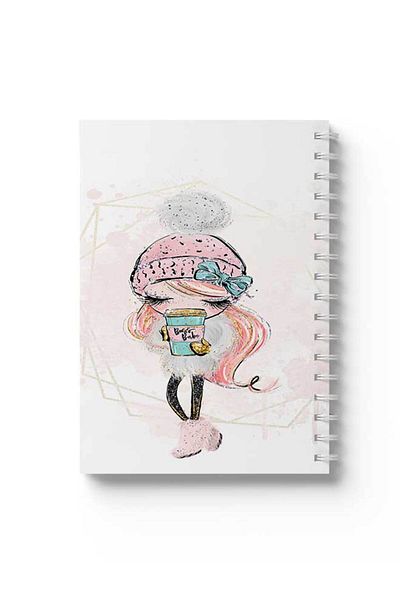 LOWHA Spiral Notebook with Front and Back Hard Covers Featuring Coffee Girl Design