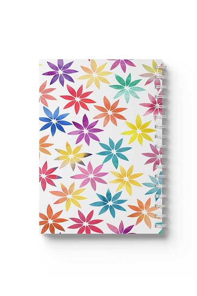 LOWHA Spiral Notebook with Front and Back Hard Covers Featuring Colourful Flowers Design