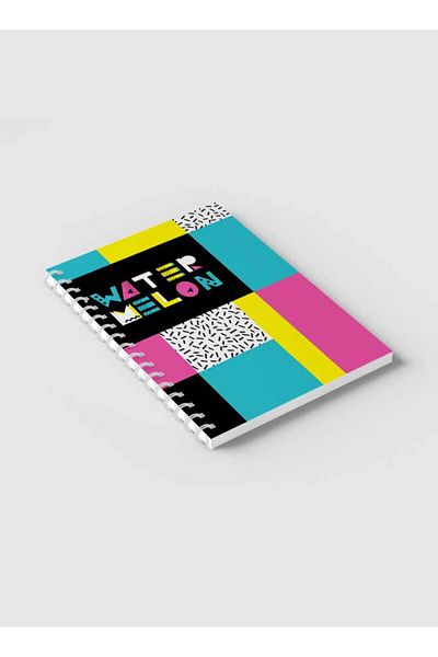 LOWHA Spiral Notebook with Front and Back Hard Covers Featuring Retro Watermelon Text Design
