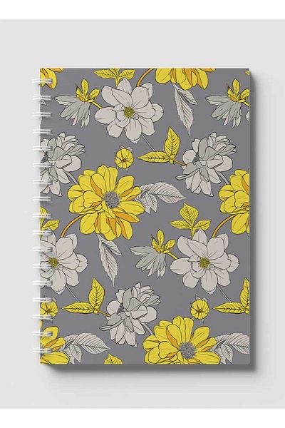 LOWHA Spiral Notebook with Front and Back Hard Covers Featuring Abstract Floral Vector Design