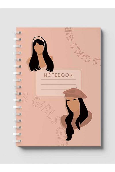 LOWHA Spiral Notebook with Front and Back Hard Covers Featuring Pastel Boho Girls Design