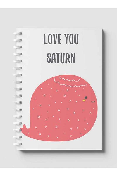 LOWHA Spiral Notebook with Front and Back Hard Covers Featuring Love You Saturn Design