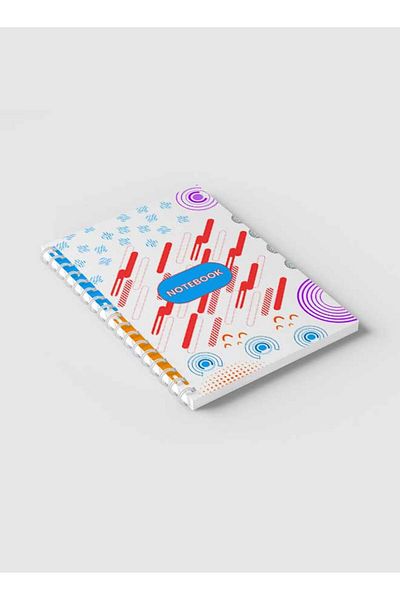 LOWHA Spiral Notebook with Front and Back Hard Covers Featuring Memphis Geometric Design
