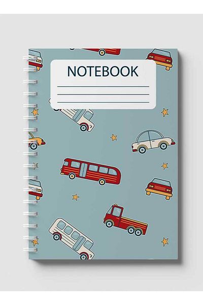 LOWHA Spiral Notebook with Front and Back Hard Covers Featuring Bus & Cars Design