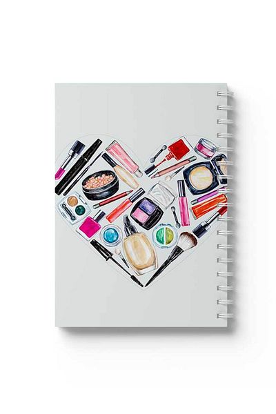 LOWHA Spiral Notebook with Front and Back Hard Covers Featuring Make up Heart Design