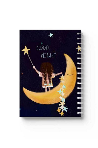 LOWHA Spiral Notebook with Front and Back Hard Covers Featuring Good Night Design