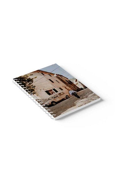 LOWHA دفتر ملاحظات حلزوني مع غلافين أمامي وخلفي صلبين بتصميم الشوارع القديمة