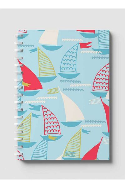 LOWHA Spiral Notebook with Front and Back Hard Covers Featuring Sailboats Design