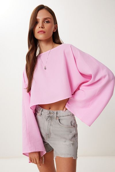 Lovelyİstanbul Bat Sleeve Crop Muslin Blouse