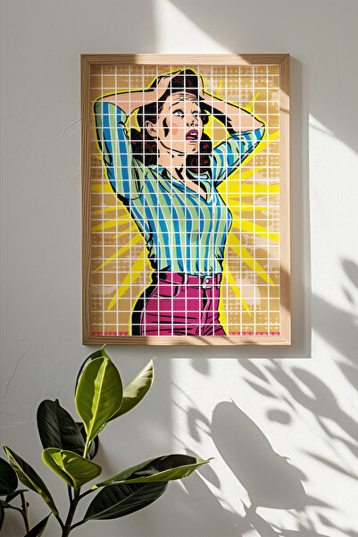 Artavessa لوحة Popart مربعة الشكل مخططة بإطار من الخشب الخام الحقيقي - موديل 14