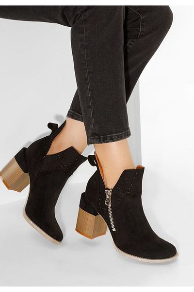 B T Shoes Esperanza black perforated ankle boots